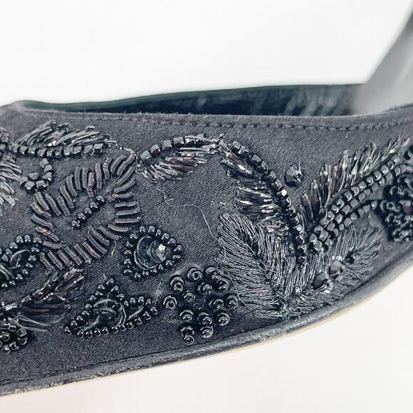 Manolo Blahnik Retro Black Satin Ornate Beaded Pointed Toe Slingback Heel IT 40 - Picture 8 of 13